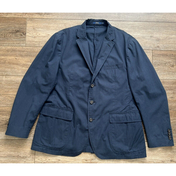 Polo Ralph Lauren Blazer Mens 44R Blue Pin Stripe Cotton Blend Three Button - Picture 12 of 12